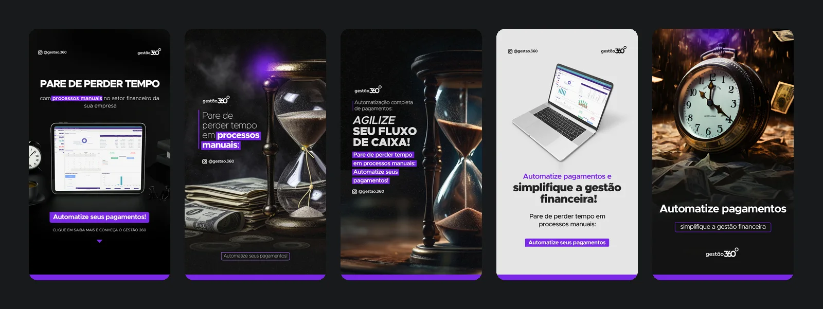 Gestão 360 · Anúncios: As mesmas mensagens adaptadas para stories.